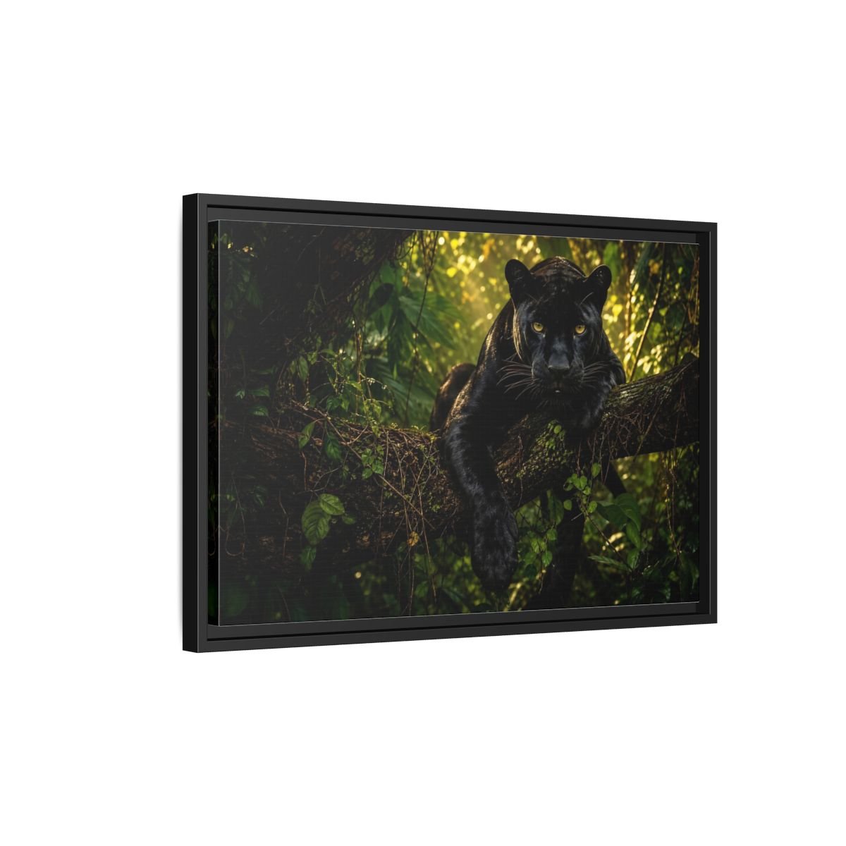 Animals Panther Black Framed Canvas Print – realistic Living Room, Above Couch - YesArtYes