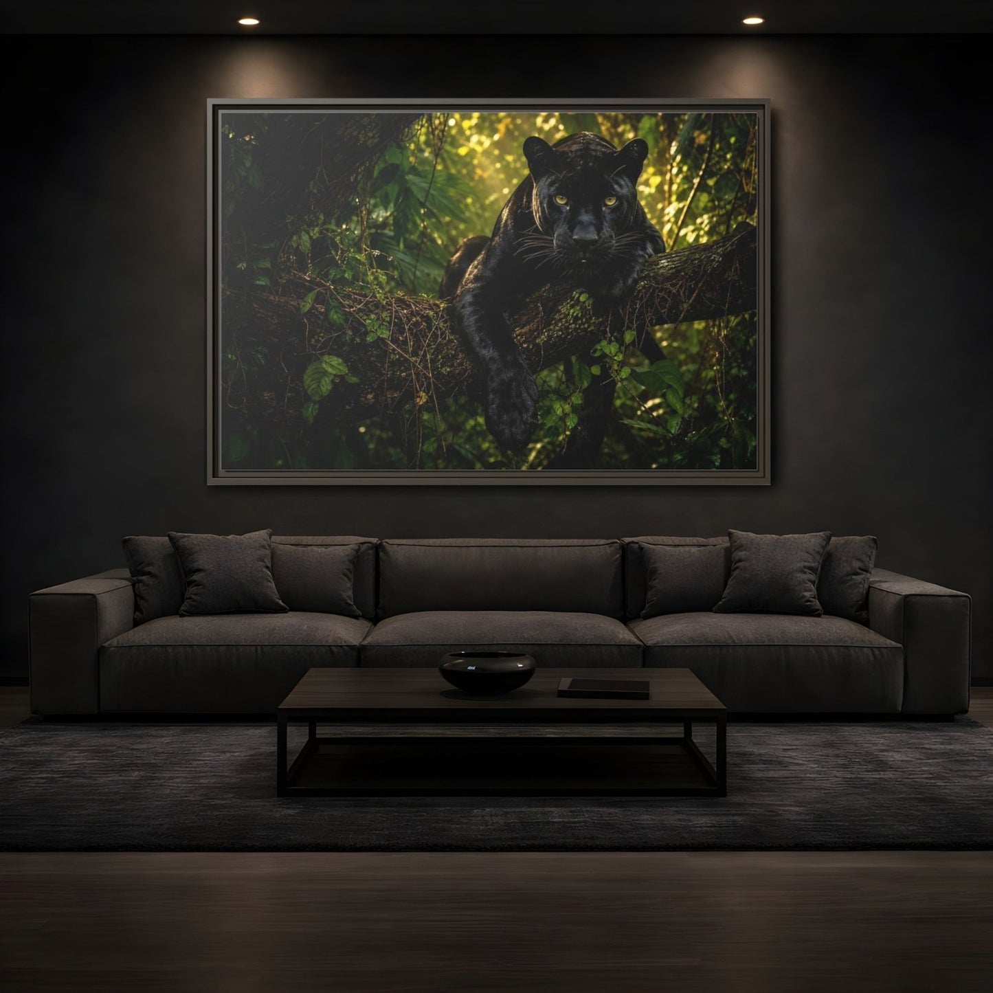 Animals Panther Black Framed Canvas Print – realistic Living Room, Above Couch - YesArtYes