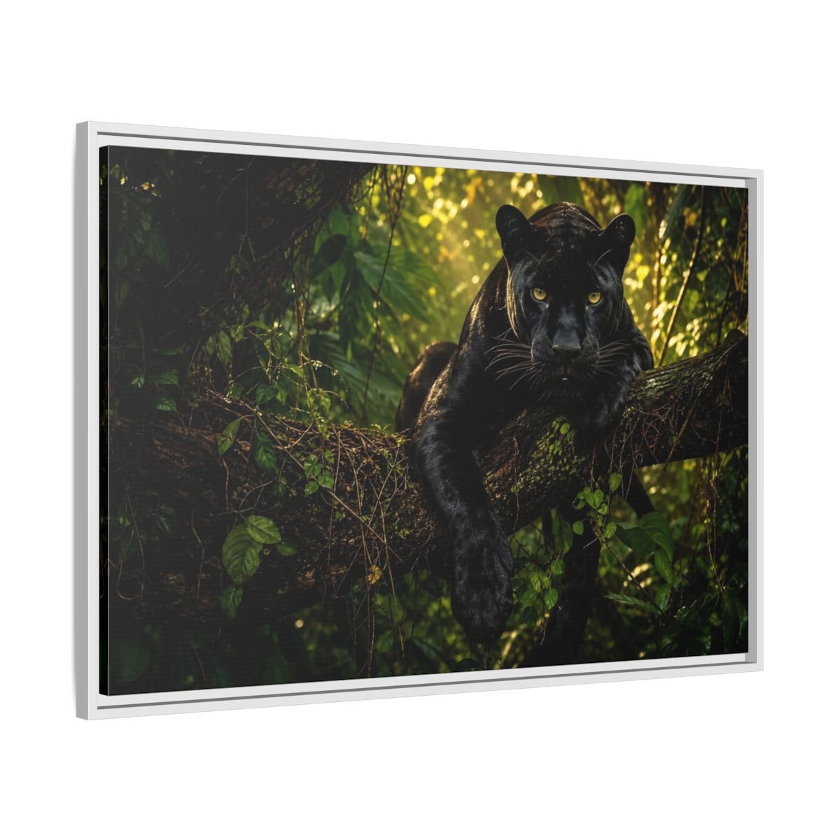 Animals Panther Black Framed Canvas Print – realistic Living Room, Above Couch - YesArtYes