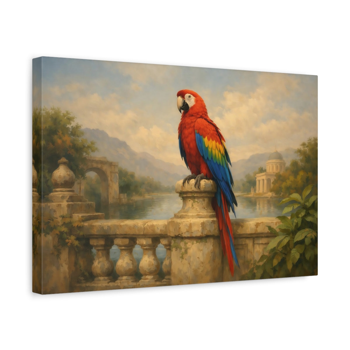 Side Mockup 4. Animals Parrot Red Macaw Art shown as stretched canvas wall art