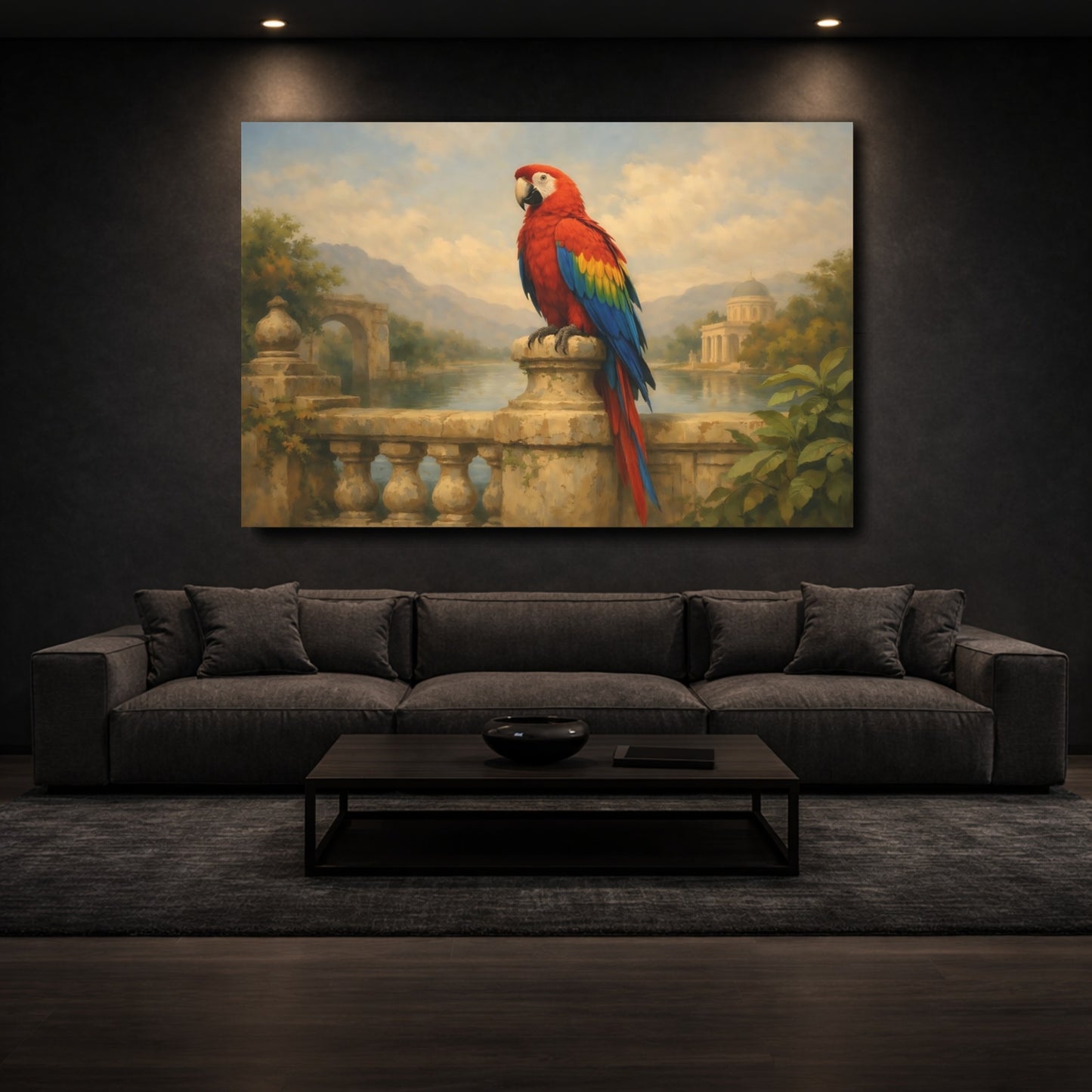 Mockup 2. Animals Parrot Red Macaw Art shown as stretched canvas wall art