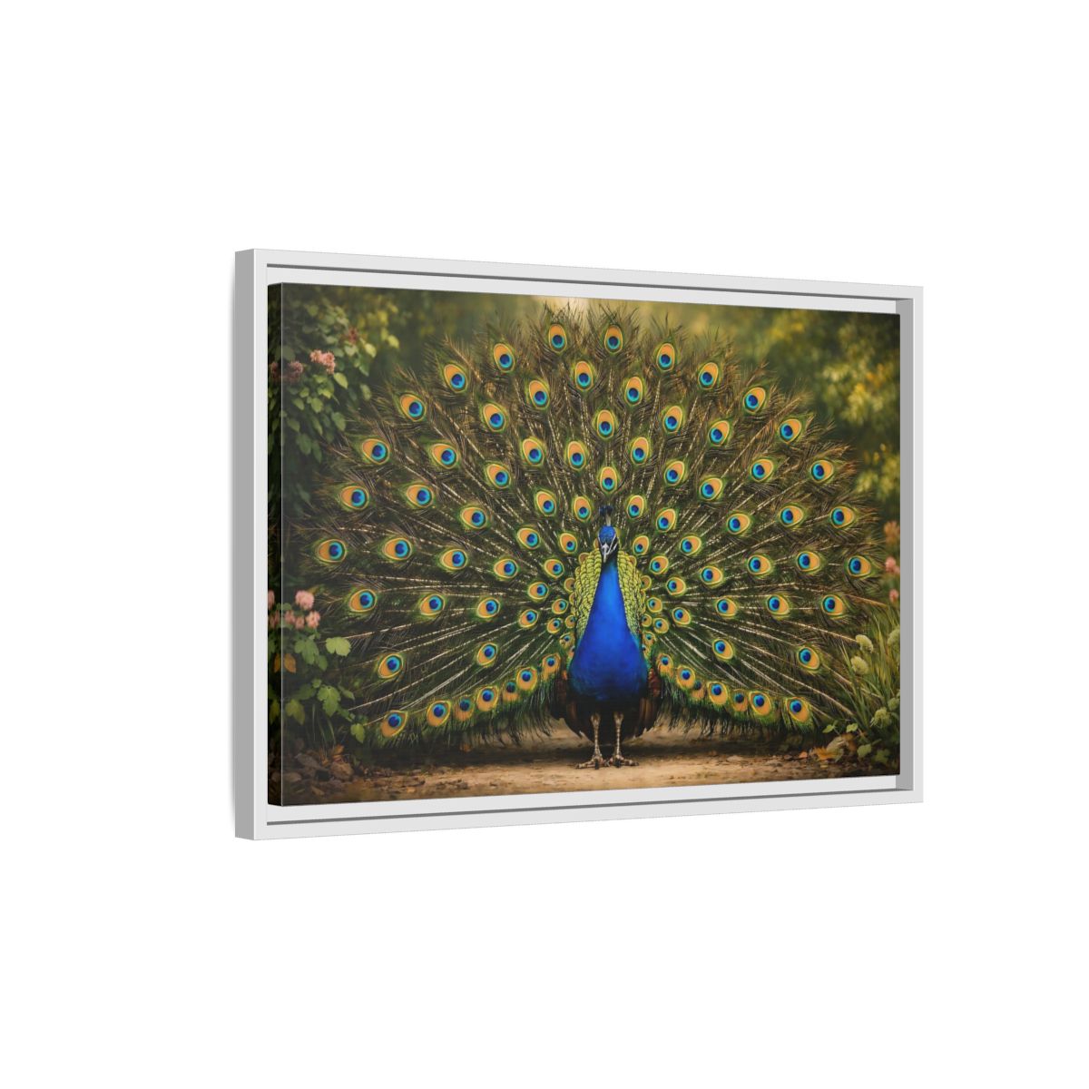 Side Mockup 1. Animals Peacock Peacock Blue shown as stretched canvas wall art