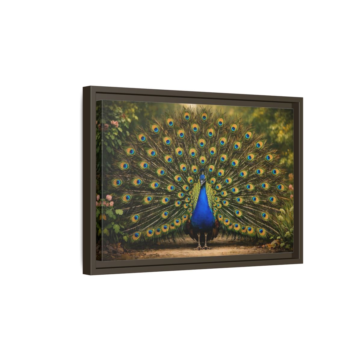 Side Mockup 5. Animals Peacock Peacock Blue shown as stretched canvas wall art