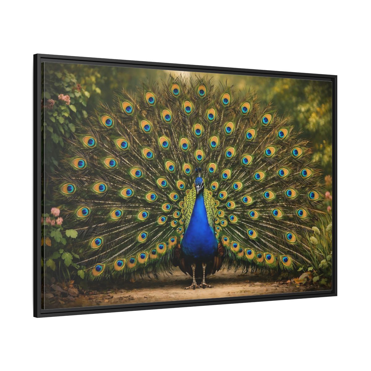 Side Mockup 12. Animals Peacock Peacock Blue shown as stretched canvas wall art