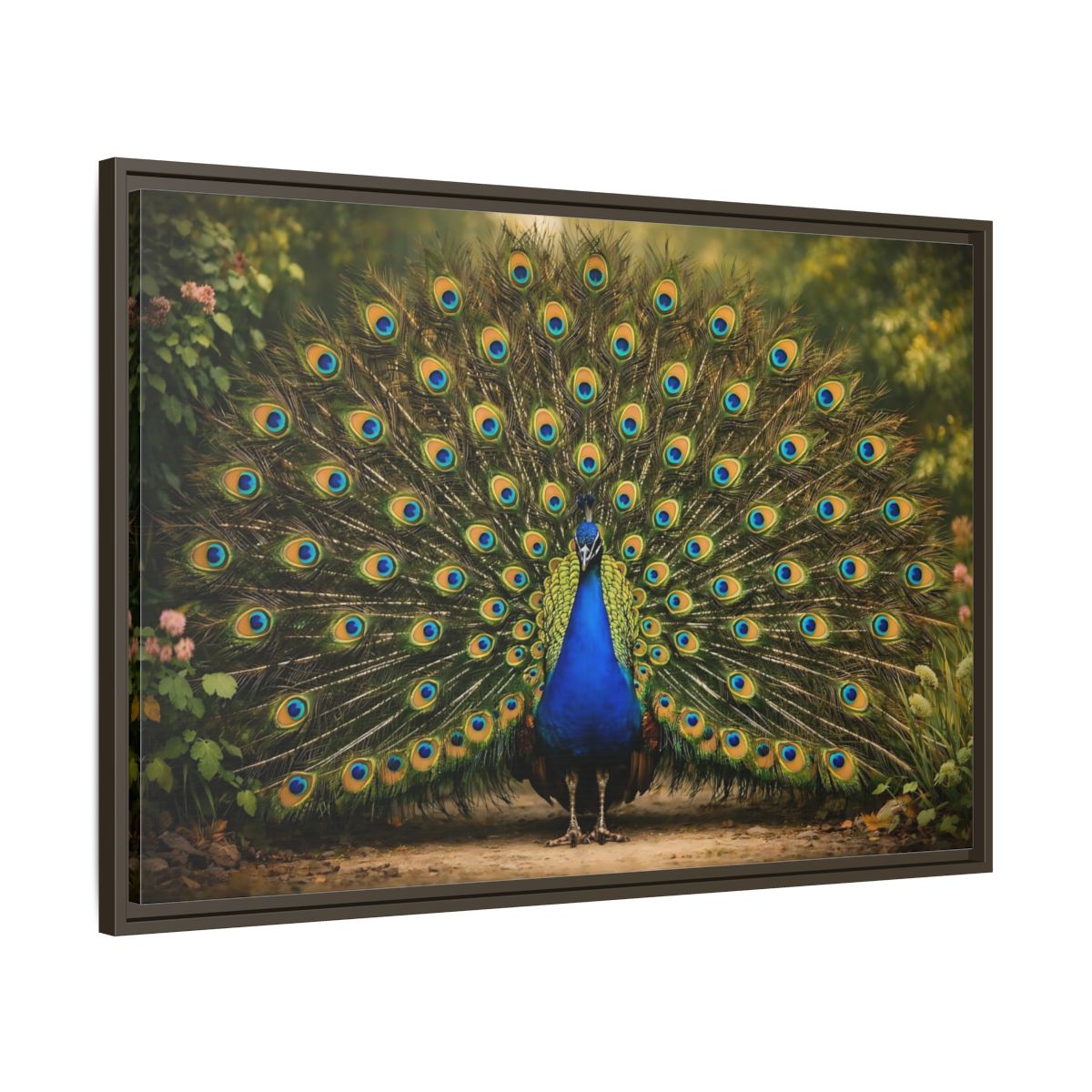 Side Mockup 9. Animals Peacock Peacock Blue shown as stretched canvas wall art