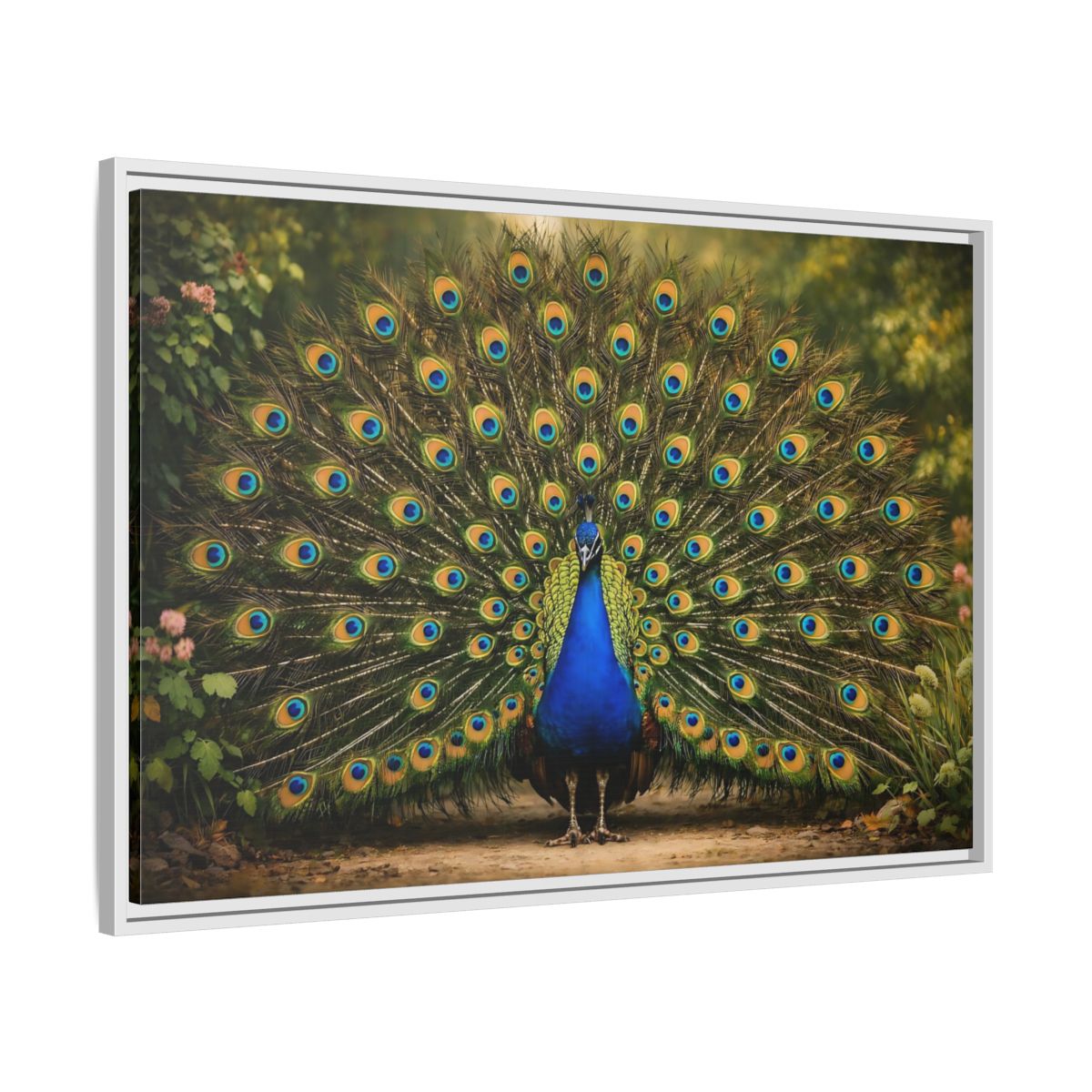 Side Mockup 8. Animals Peacock Peacock Blue shown as stretched canvas wall art