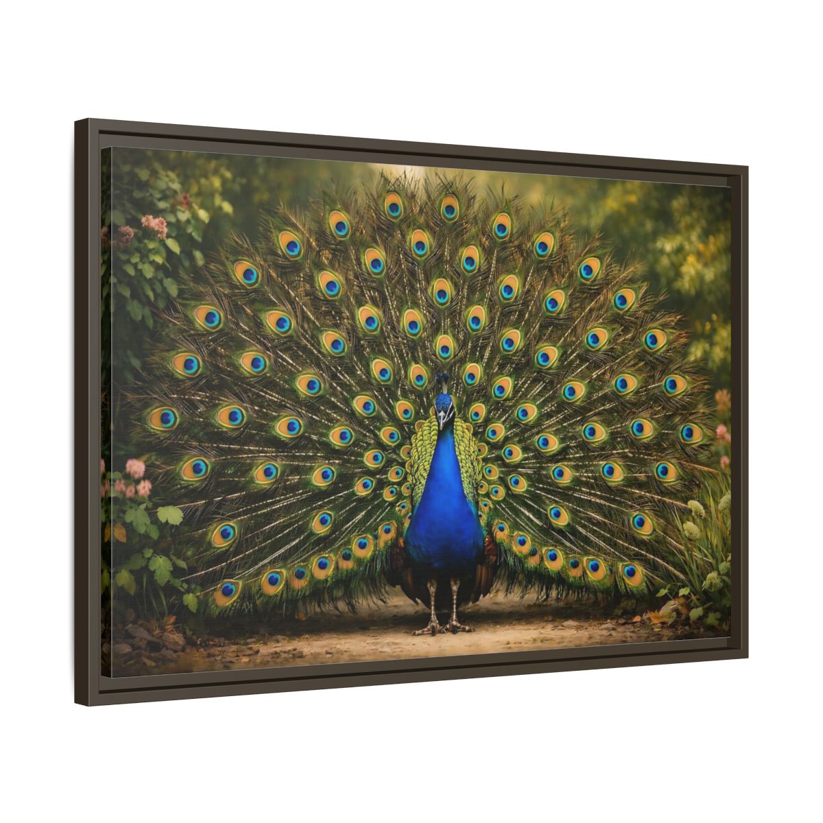 Side Mockup 11. Animals Peacock Peacock Blue shown as stretched canvas wall art