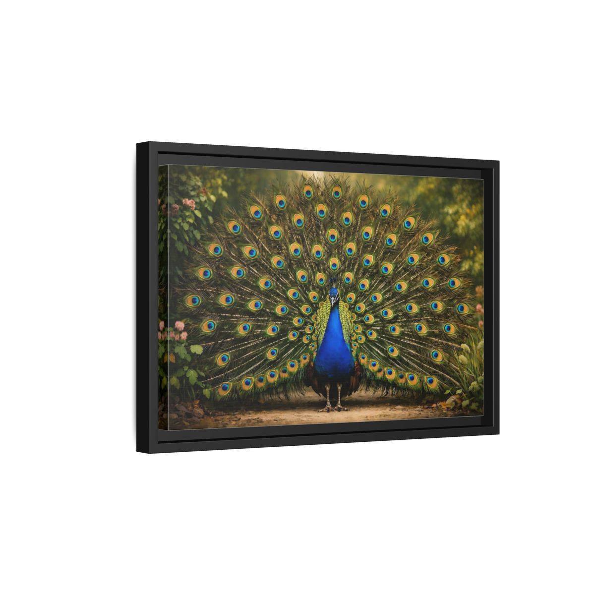 Side Mockup 6. Animals Peacock Peacock Blue shown as stretched canvas wall art