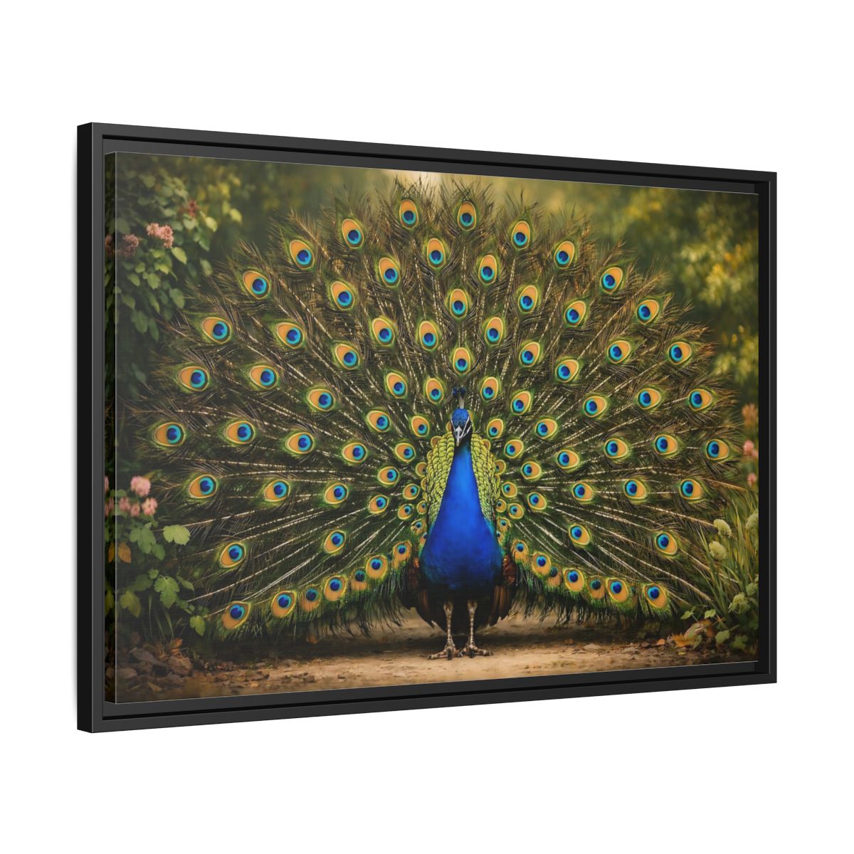 Side Mockup 14. Animals Peacock Peacock Blue shown as stretched canvas wall art