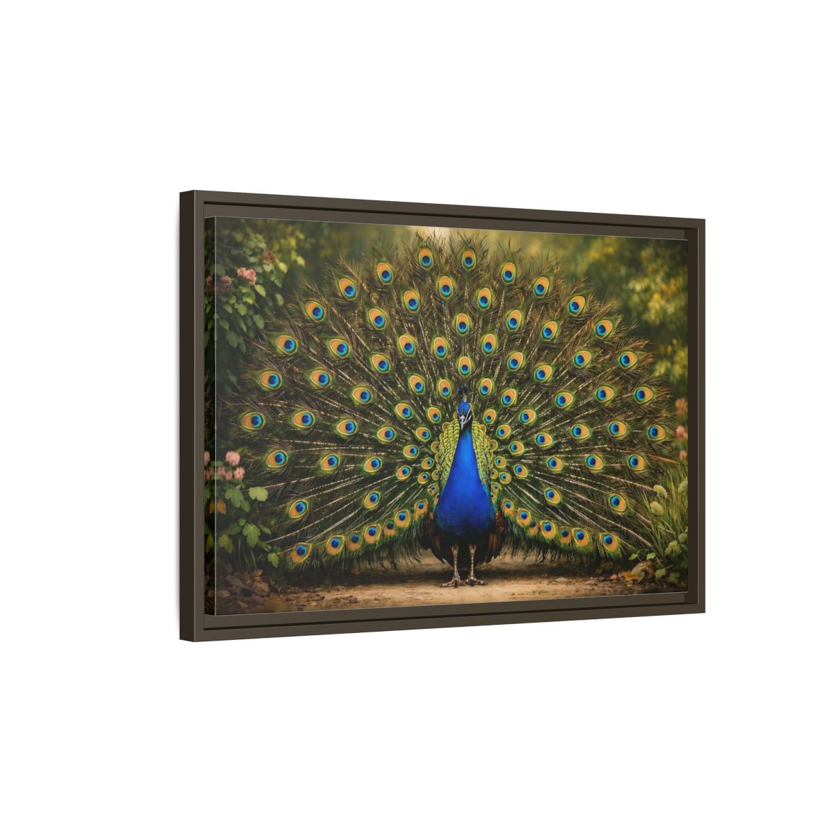 Side Mockup 2. Animals Peacock Peacock Blue shown as stretched canvas wall art