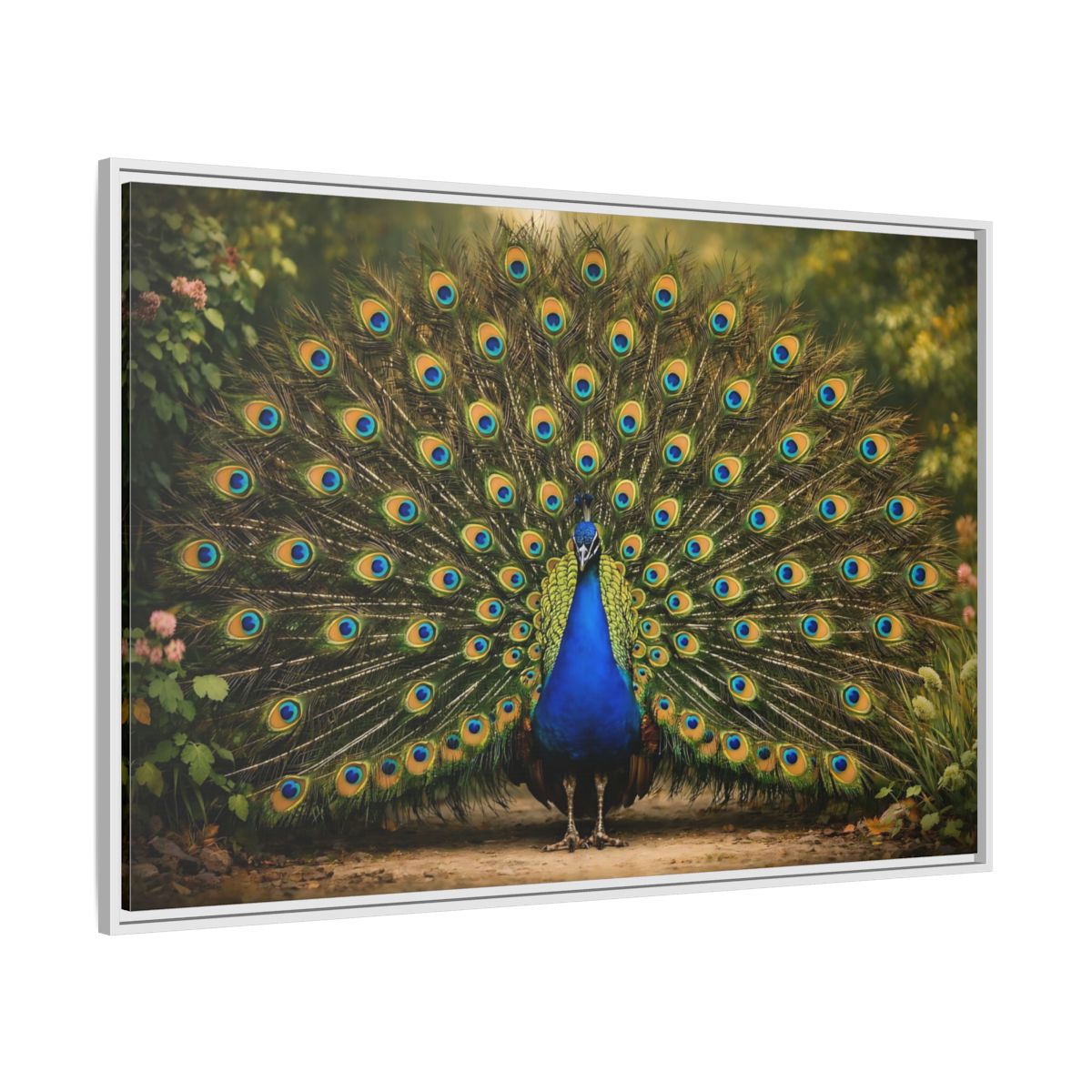 Side Mockup 7. Animals Peacock Peacock Blue shown as stretched canvas wall art