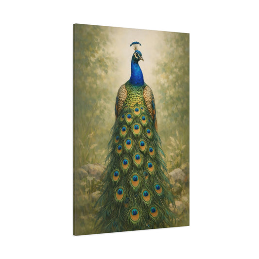 Main Mockup. Animals Peacock Blue Green Peacock shown as stretched canvas wall art