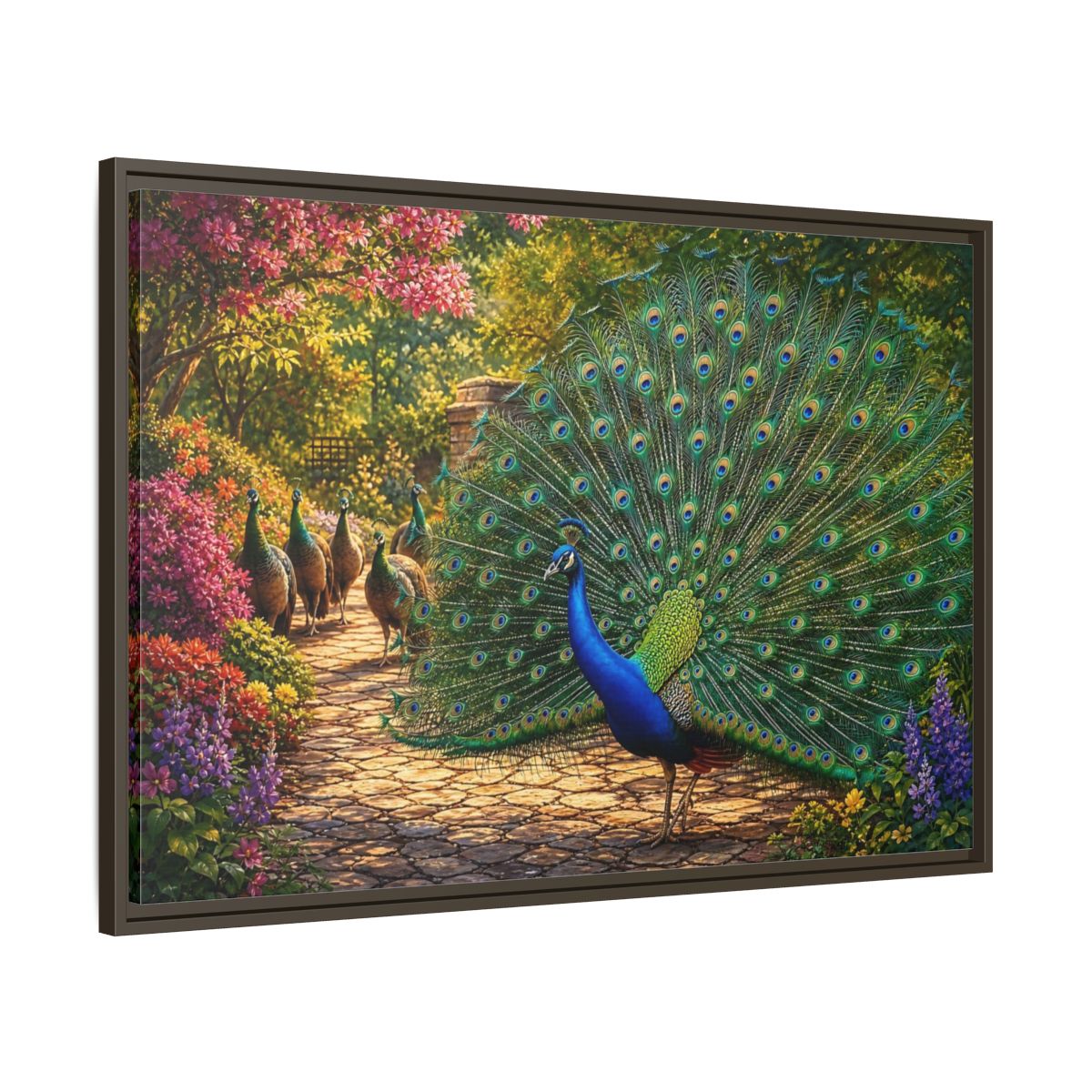 Main Mockup. Animals Peacock Colorful Peacock shown as stretched canvas wall art