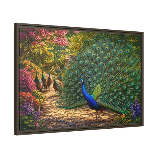 Main Mockup. Animals Peacock Colorful Peacock shown as stretched canvas wall art