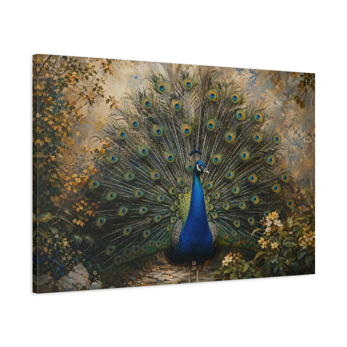 Main Mockup. Animals Peacock Peacock Blue shown as stretched canvas wall art