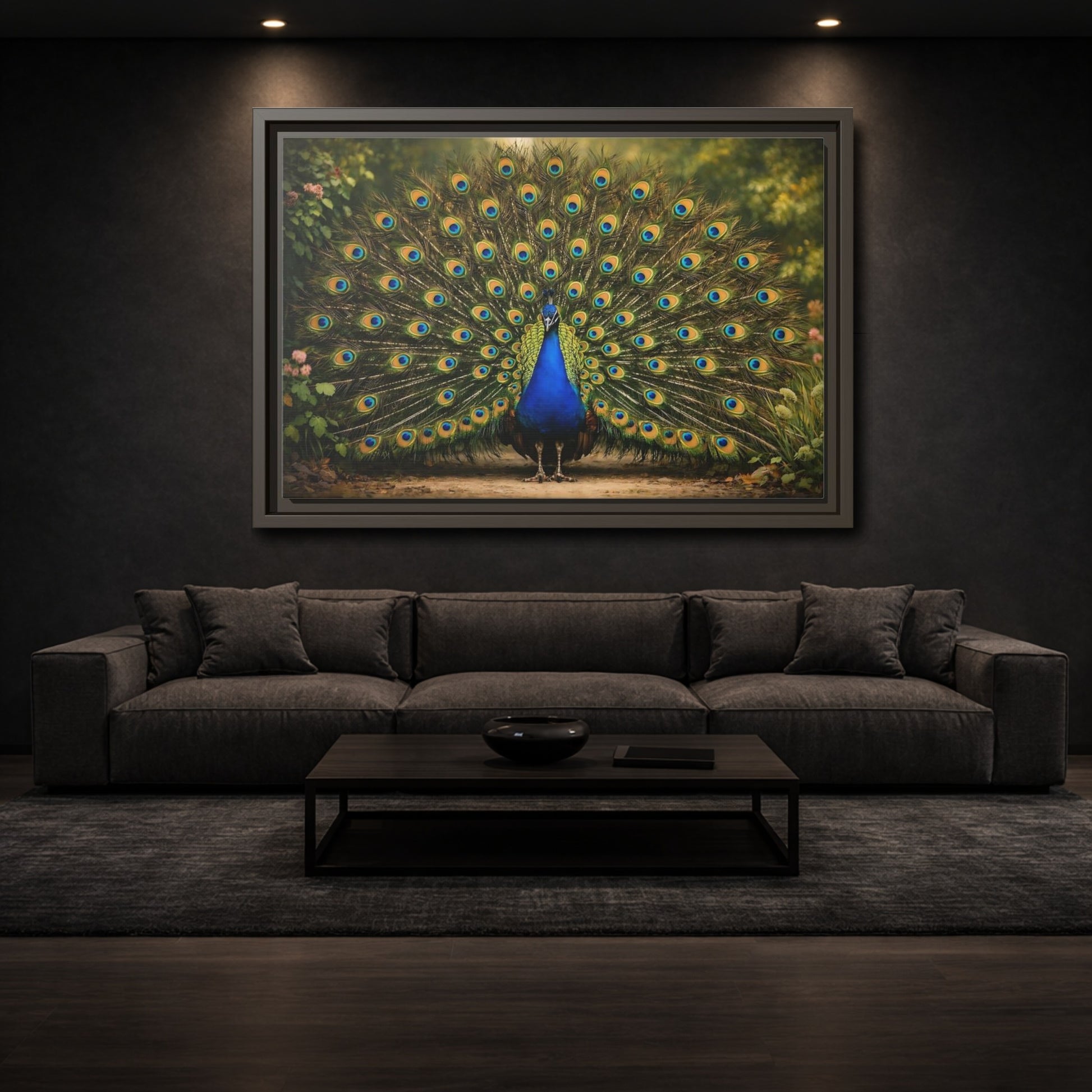 Mockup 2. Animals Peacock Peacock Blue shown as stretched canvas wall art