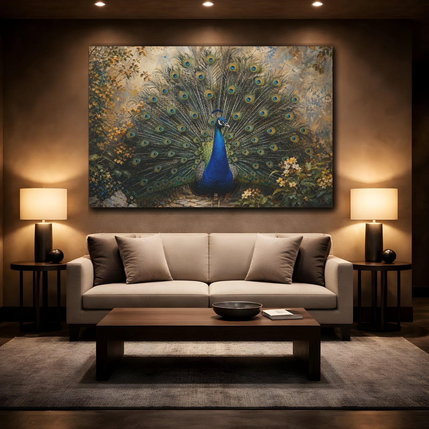 Mockup 2. Animals Peacock Peacock Blue shown as stretched canvas wall art