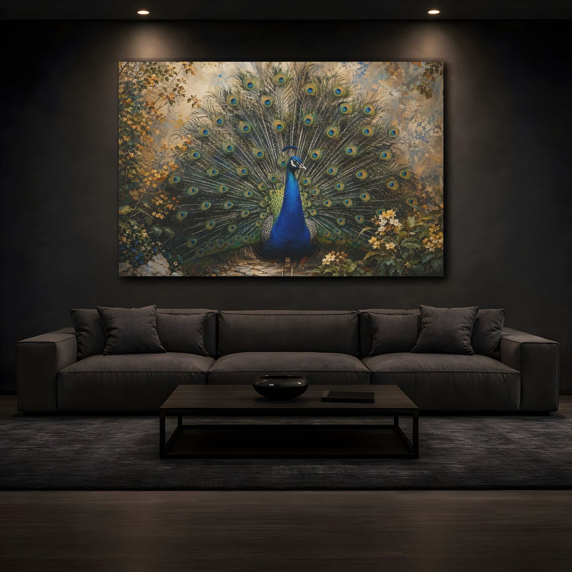 Mockup 3. Animals Peacock Peacock Blue shown as stretched canvas wall art