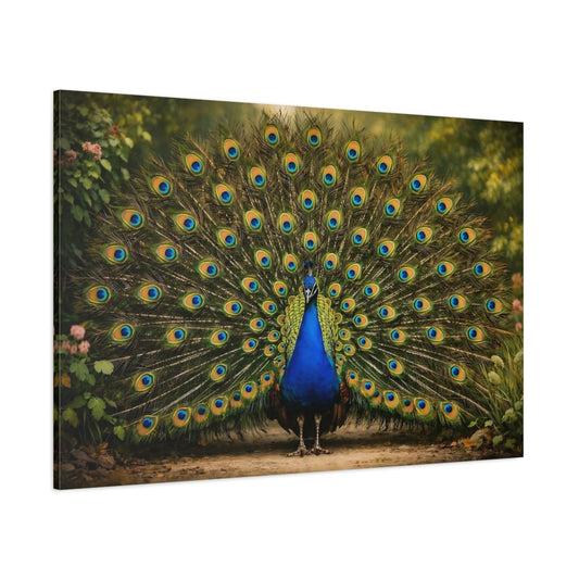 Main Mockup. Animals Peacock Vibrant Peacock shown as stretched canvas wall art