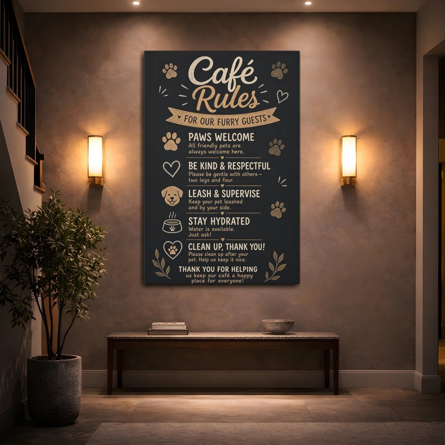 Animals Pet Rules Black And Gold Canvas Wall Art Print – Rustic Kitchen, Dining Area - YesArtYes
