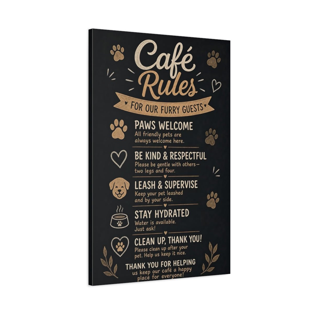 Animals Pet Rules Black And Gold Canvas Wall Art Print – Rustic Kitchen, Dining Area - YesArtYes