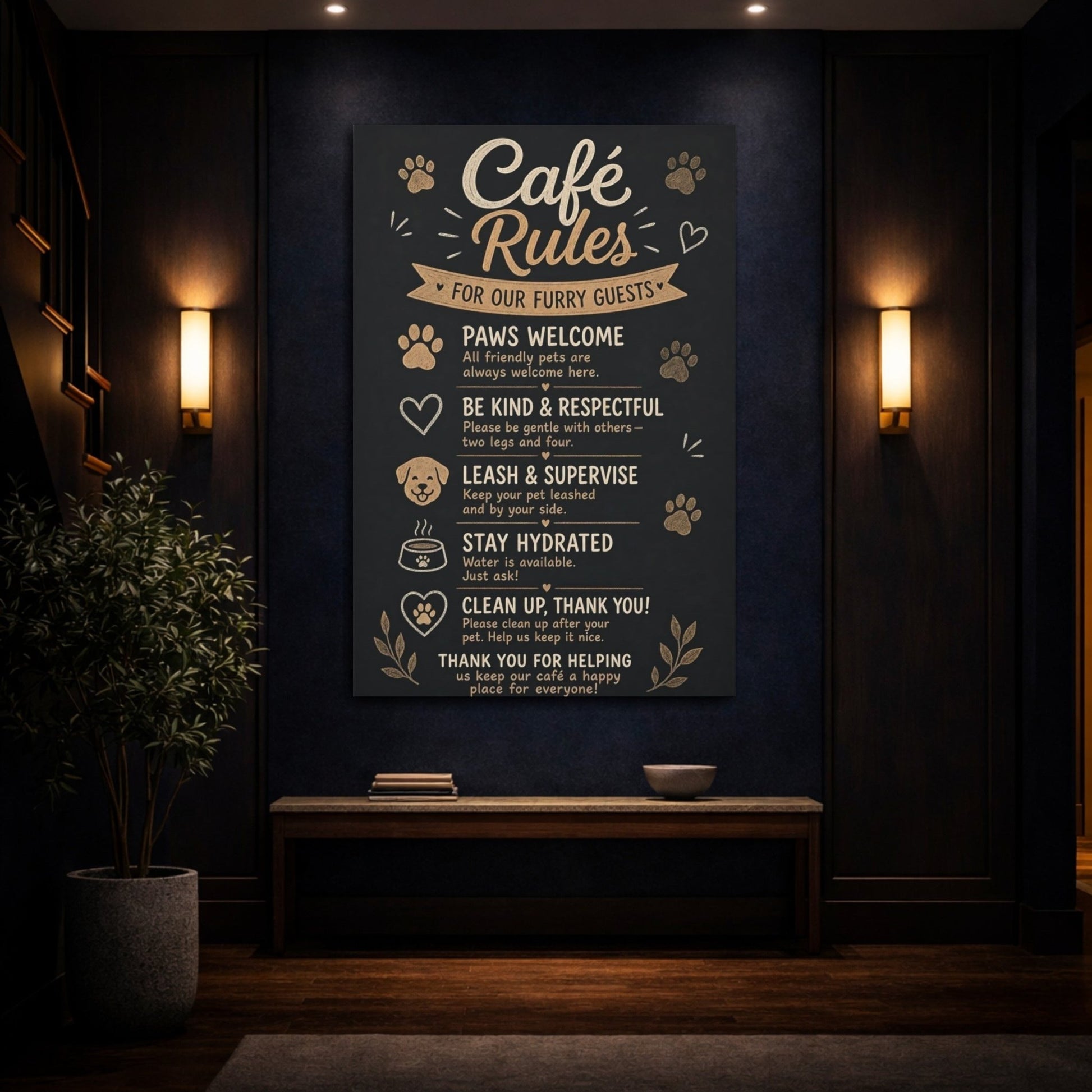 Animals Pet Rules Black And Gold Canvas Wall Art Print – Rustic Kitchen, Dining Area - YesArtYes
