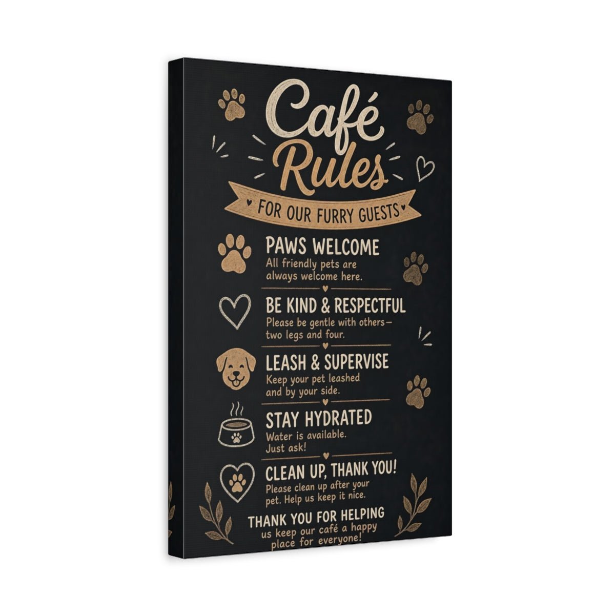 Animals Pet Rules Black And Gold Canvas Wall Art Print – Rustic Kitchen, Dining Area - YesArtYes
