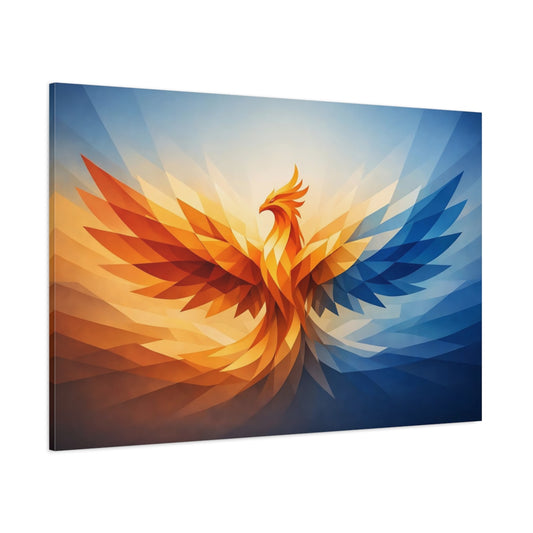 Main Mockup. Animals Phoenix Orange And Blue shown as stretched canvas wall art