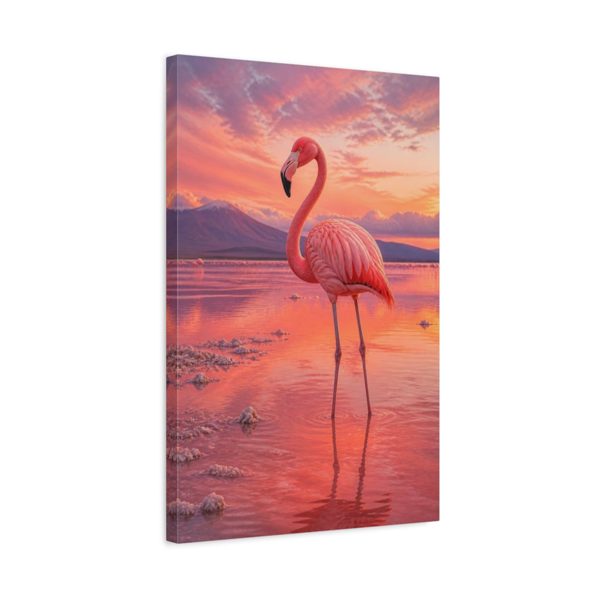 Side Mockup 3. Animals Pink Flamingo At Sunset shown as canvas print