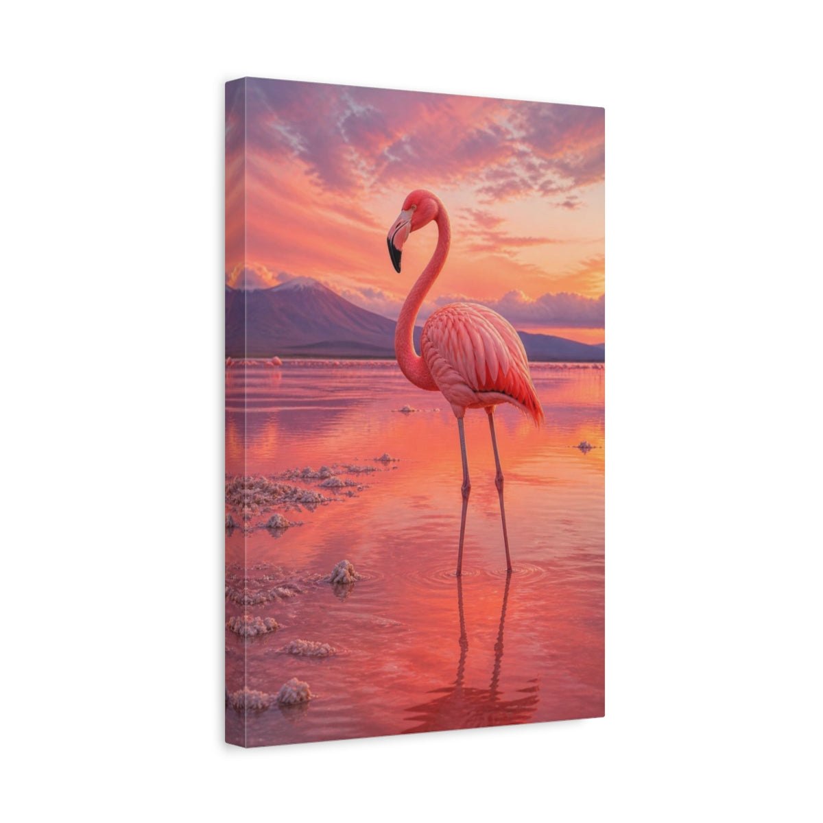Side Mockup 4. Animals Pink Flamingo At Sunset shown as canvas print