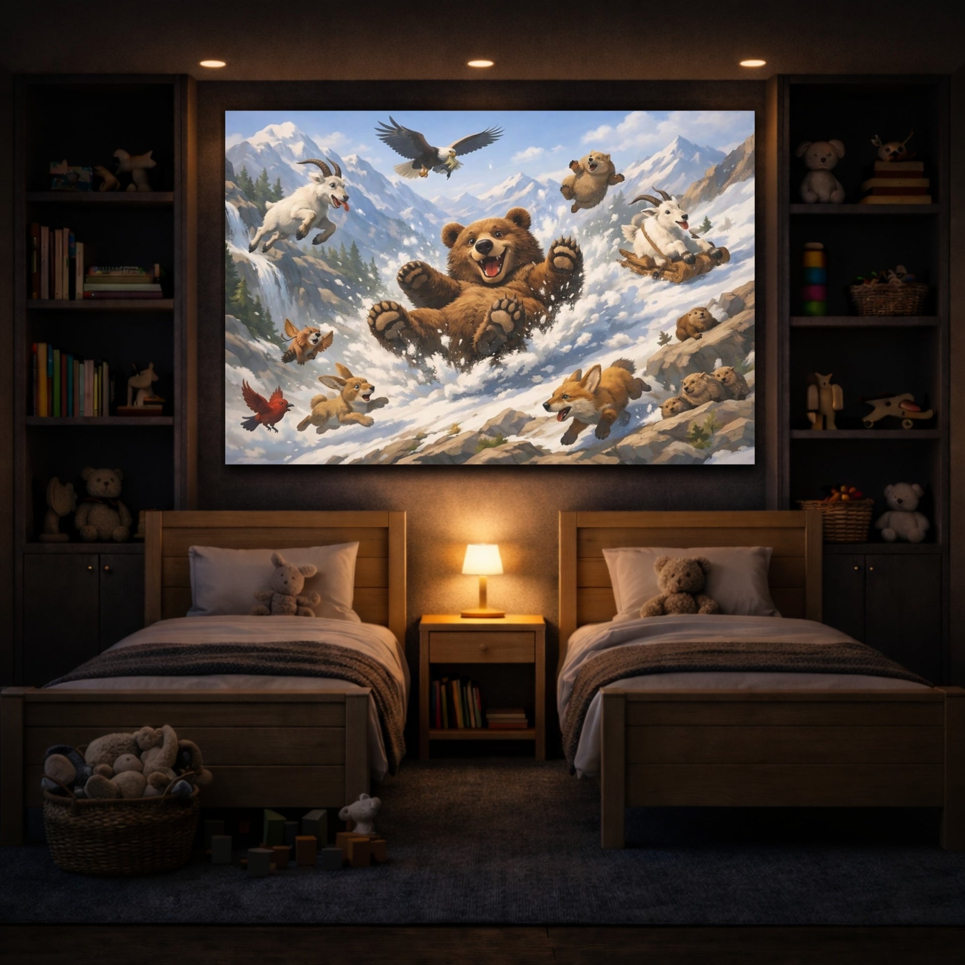 Animals Playful Animals Playful Mountain Animals shown as front canvas room wall art