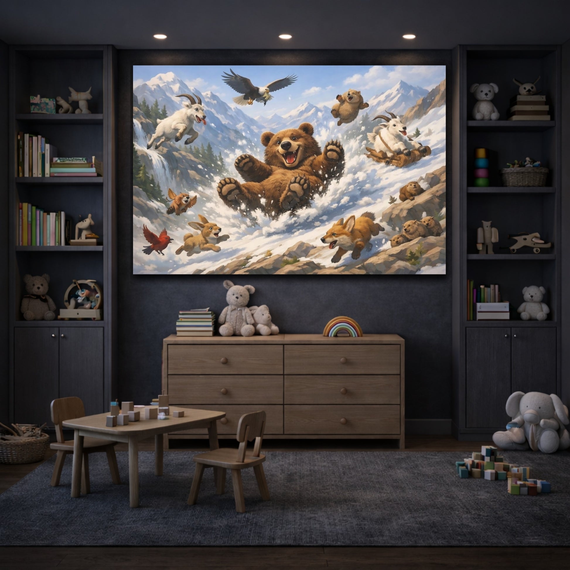 Animals Playful Animals Playful Mountain Animals shown as front canvas room wall art