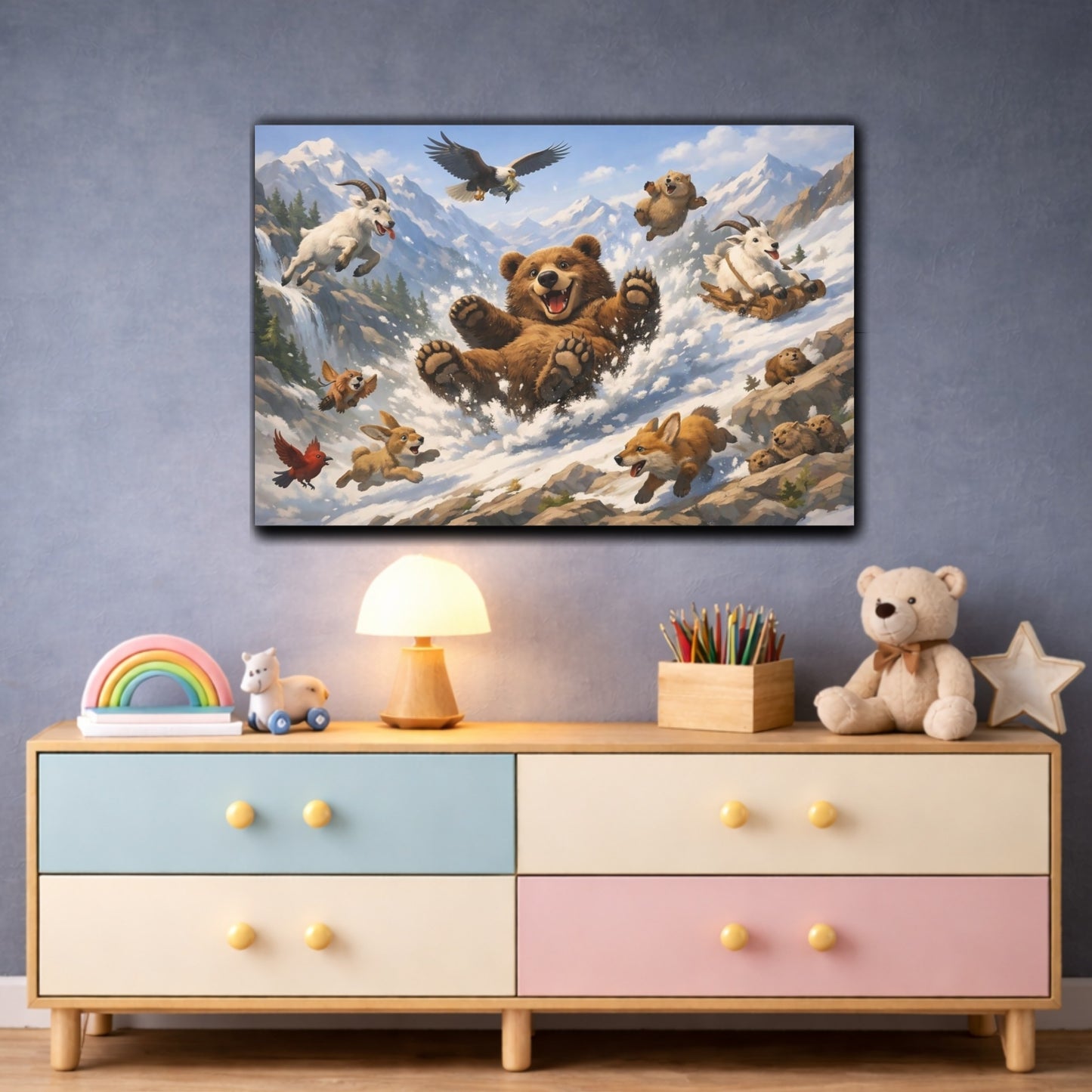 Animals Playful Animals Playful Mountain Animals shown as front canvas room wall art