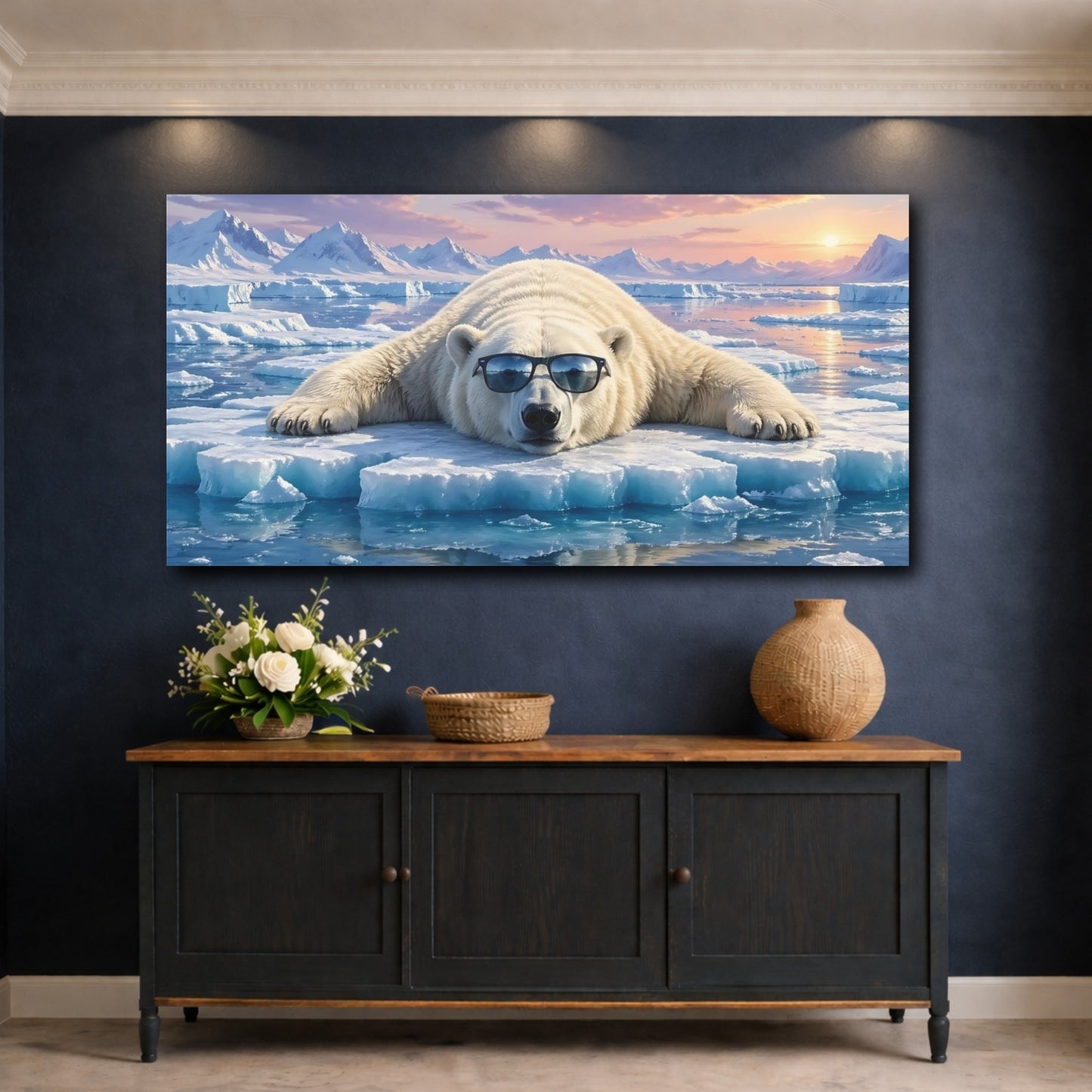 Mockup 4. Animals Polar Bear Cool Polar Bear shown as stretched canvas wall art
