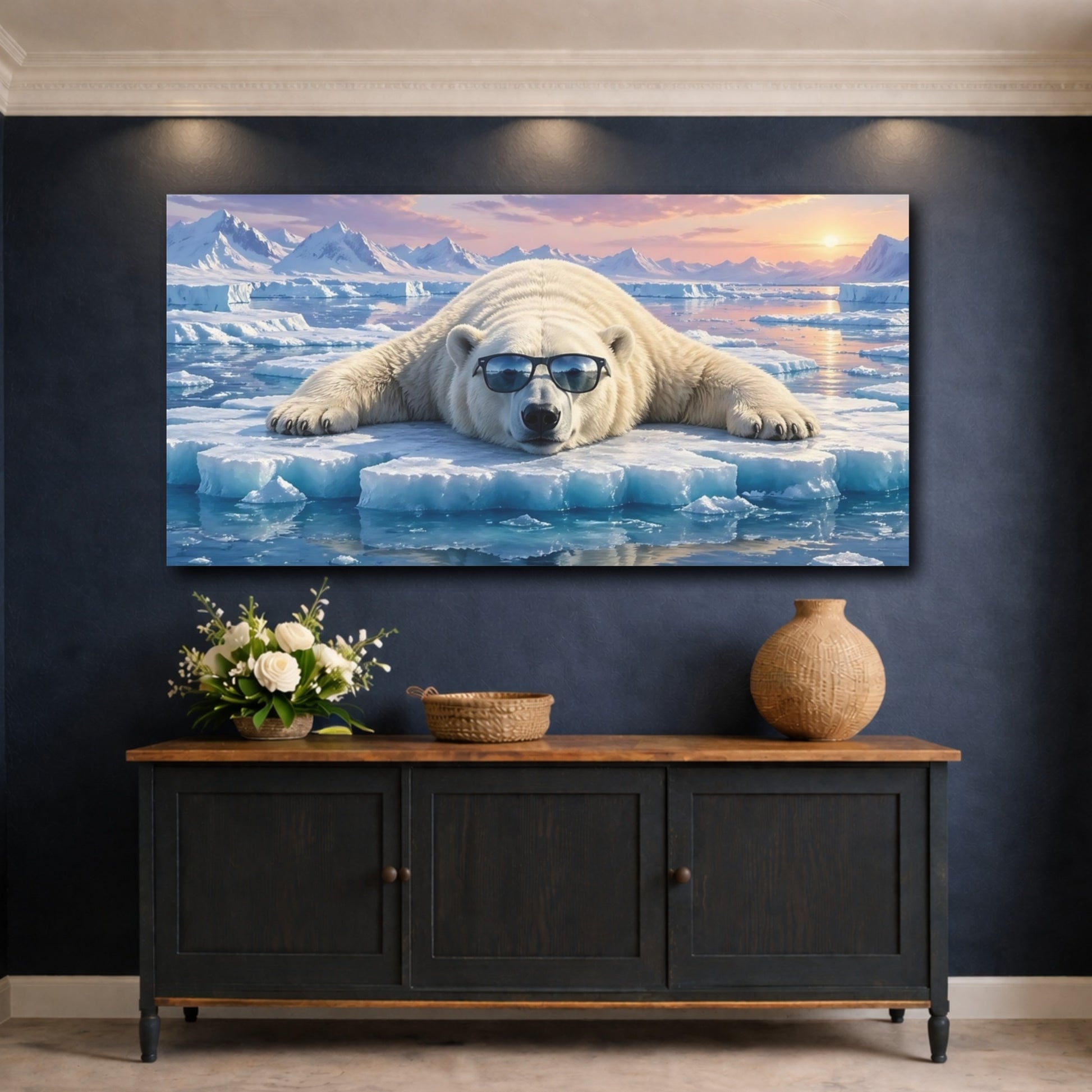 Mockup 4. Animals Polar Bear Cool Polar Bear shown as stretched canvas wall art