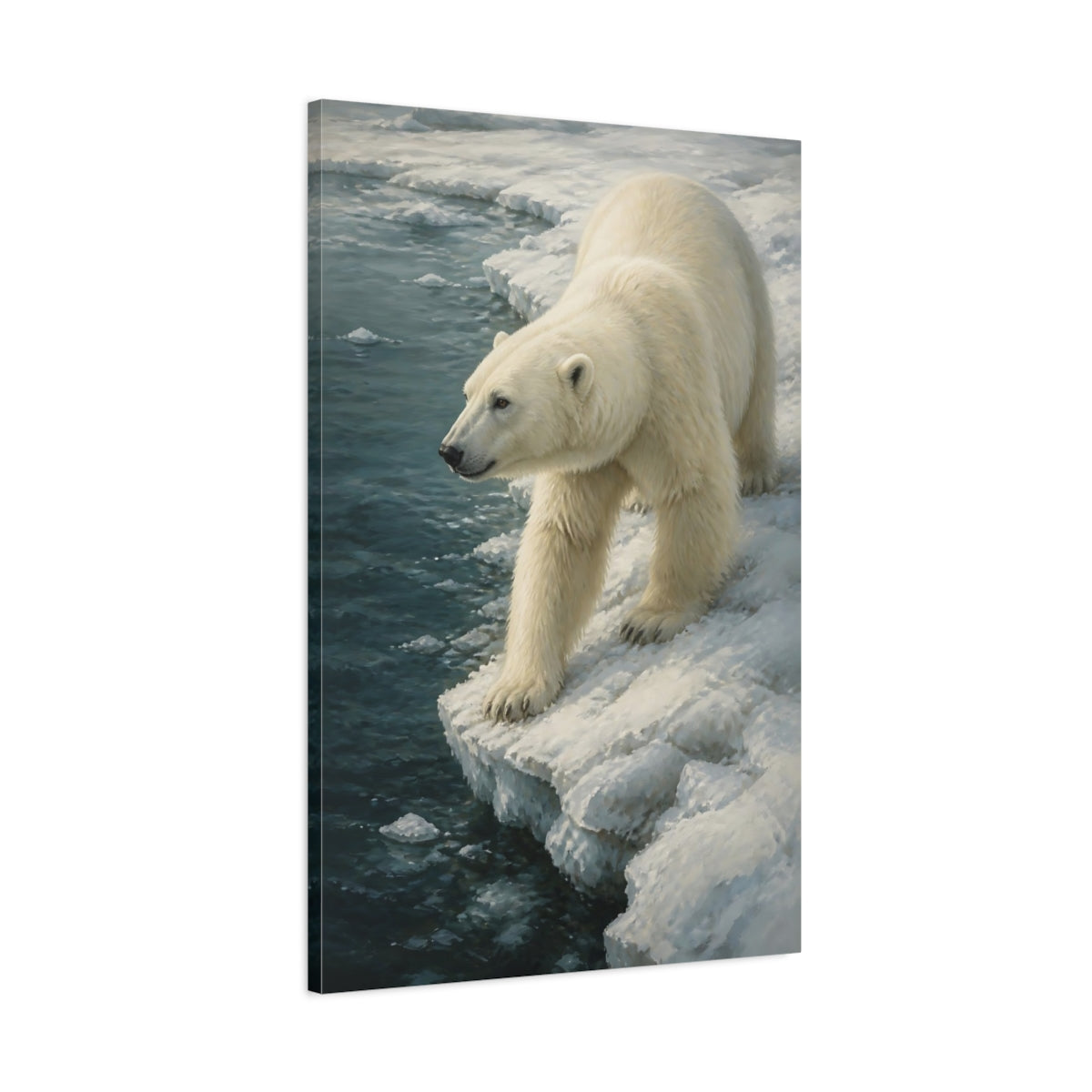Main Mockup. Animals Polar Bear On Ice Edge shown as canvas print