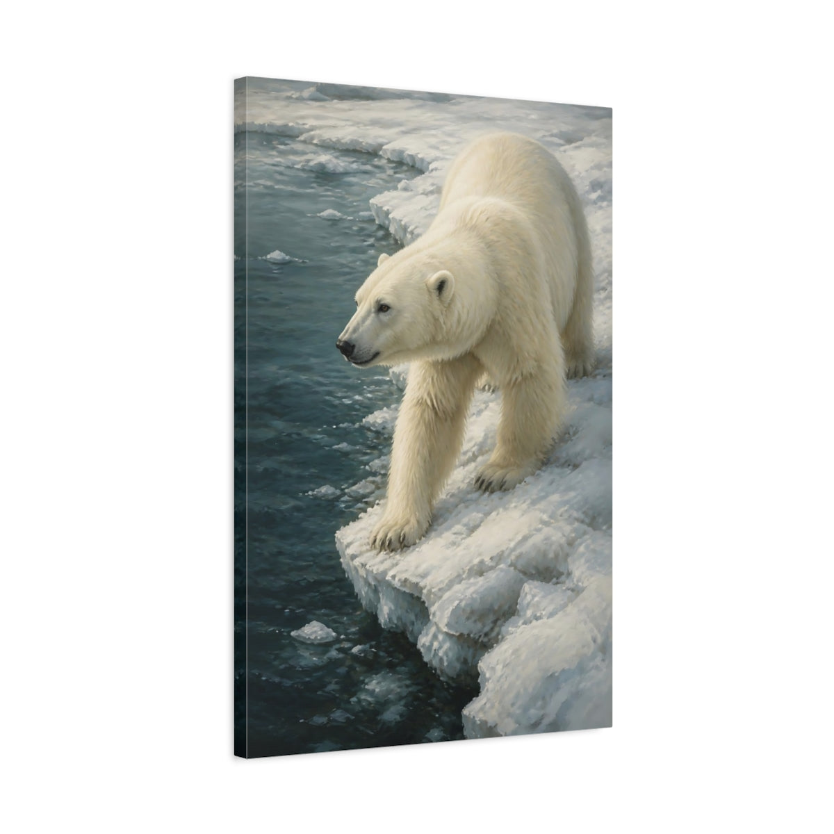 Side Mockup 2. Animals Polar Bear On Ice Edge shown as canvas print