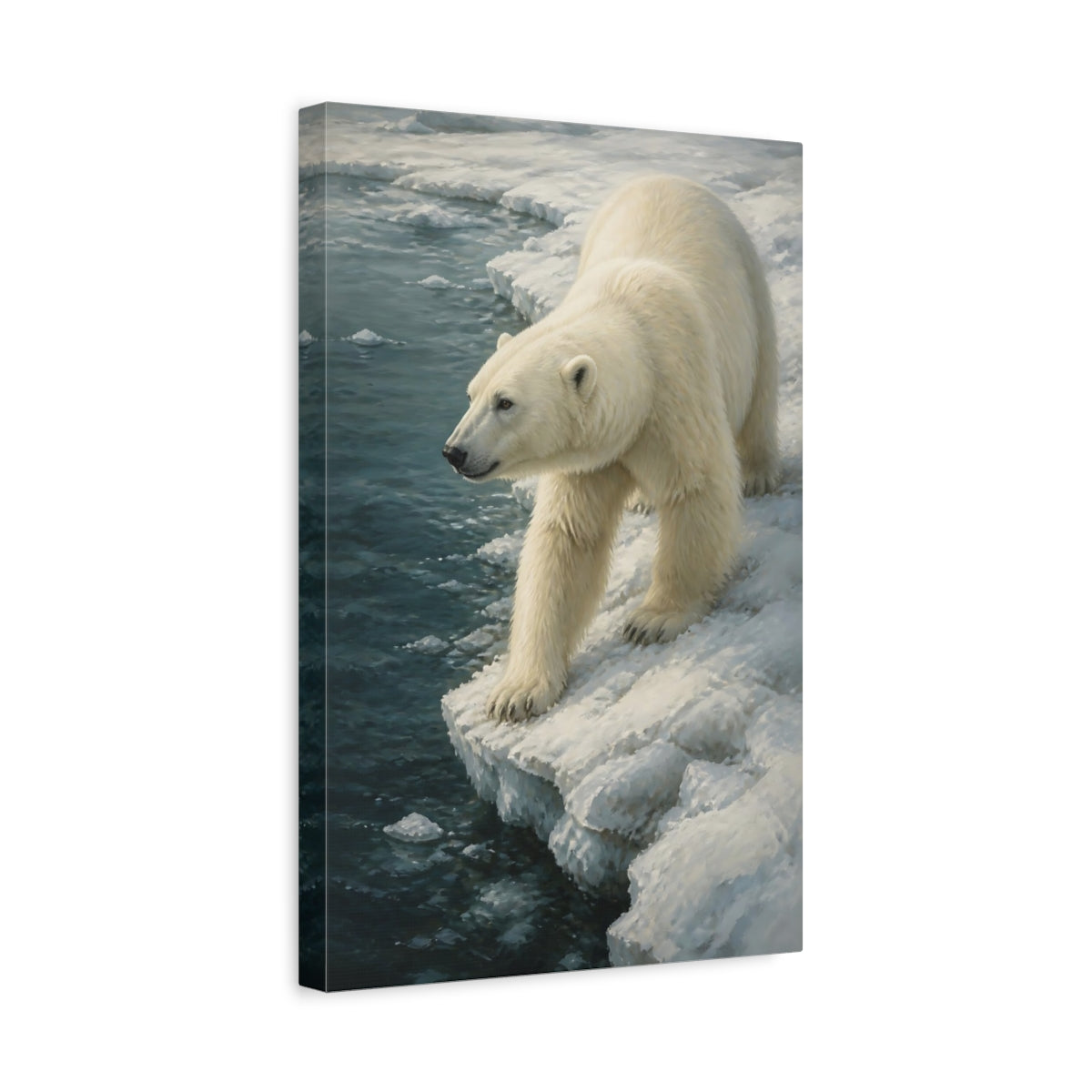 Side Mockup 4. Animals Polar Bear On Ice Edge shown as canvas print