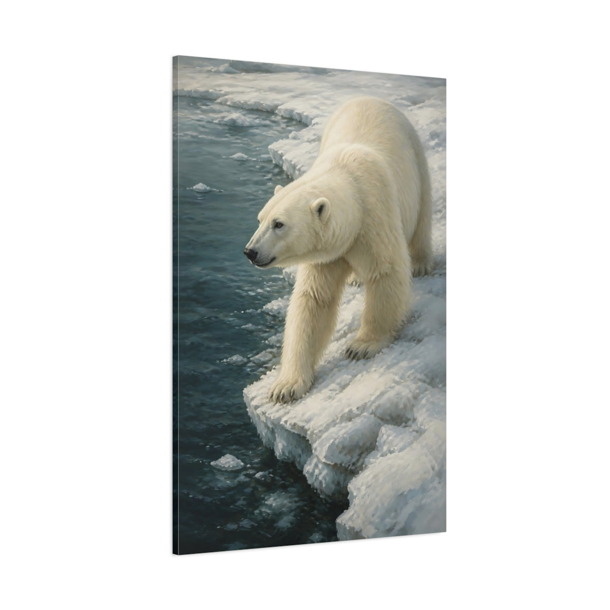 Side Mockup 1. Animals Polar Bear On Ice Edge shown as canvas print