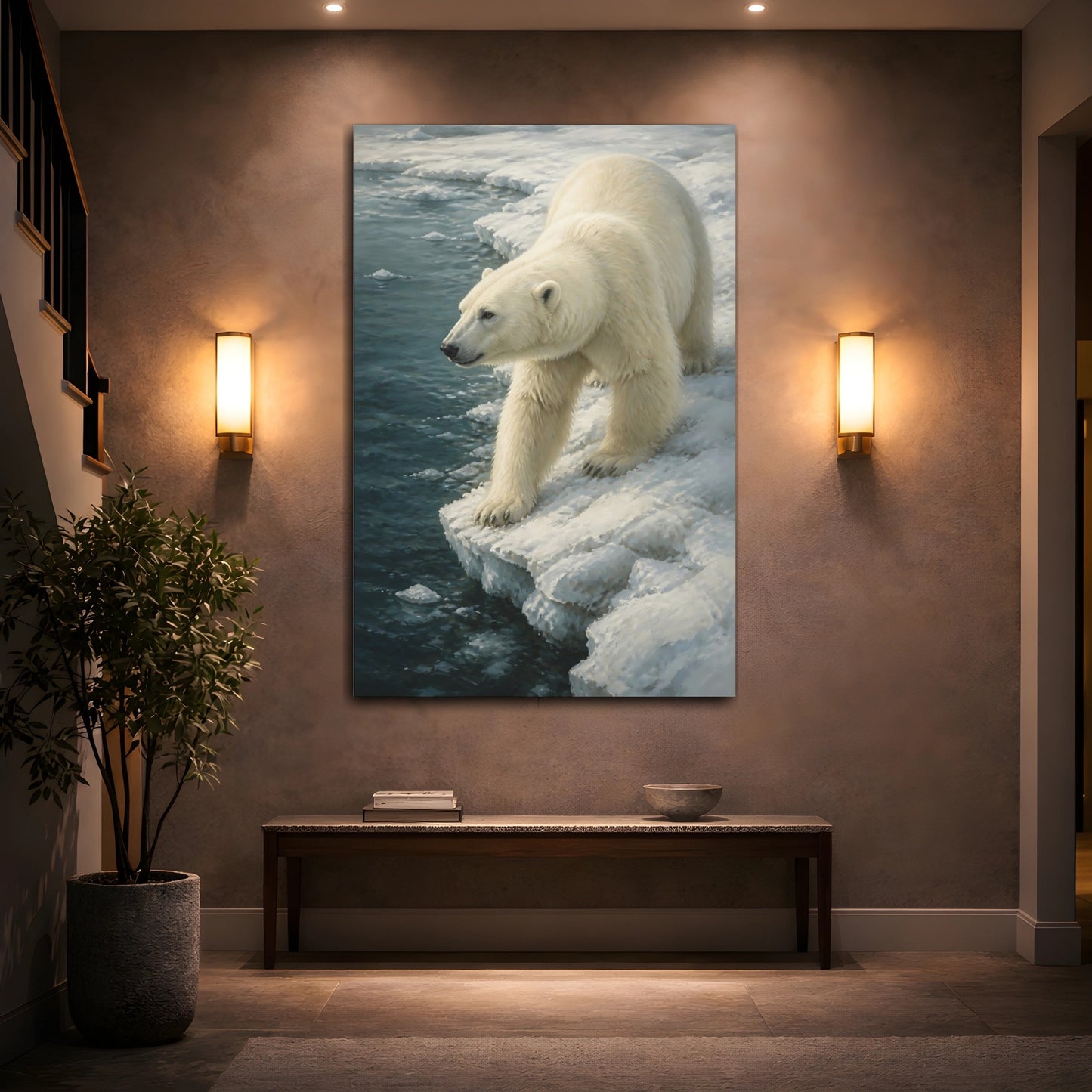 Mockup 2. Animals Polar Bear On Ice Edge shown as canvas print