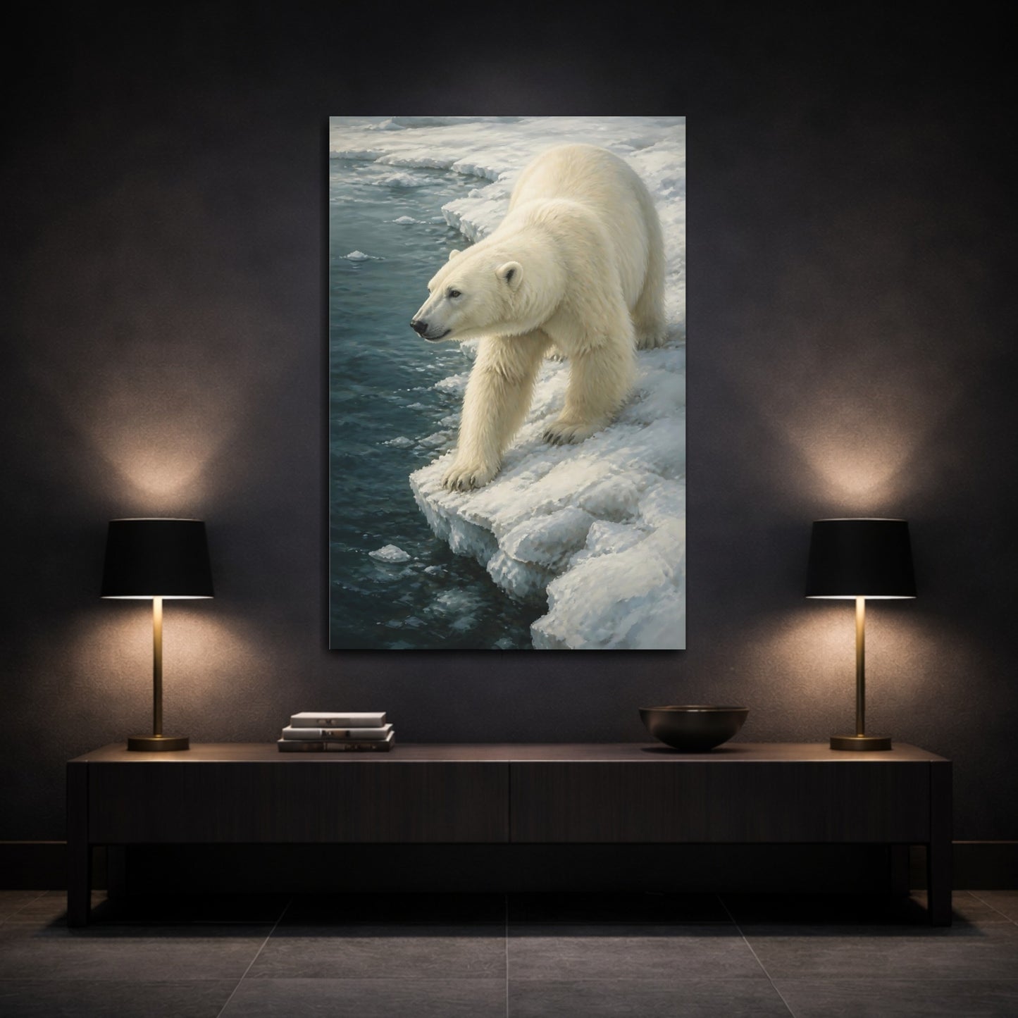 Mockup 3. Animals Polar Bear On Ice Edge shown as canvas print