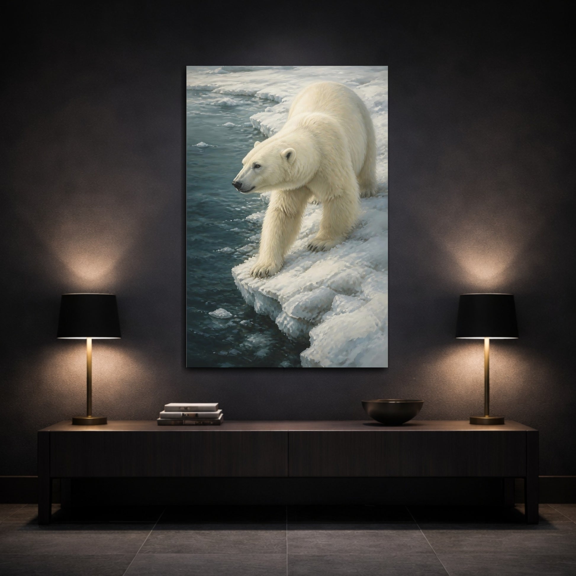 Mockup 3. Animals Polar Bear On Ice Edge shown as canvas print