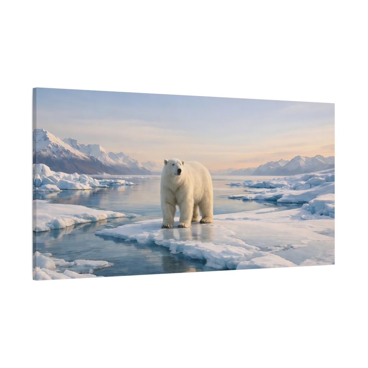 Main Mockup. Animals Polar Bear White And Blue shown as stretched canvas wall art