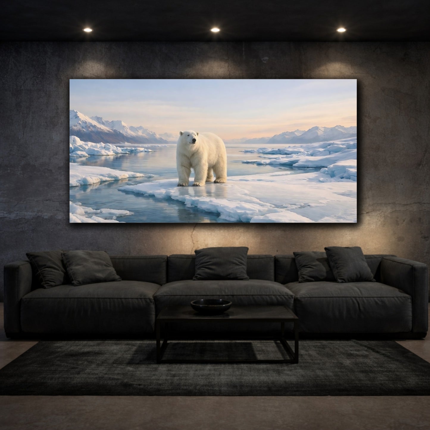 Mockup 2. Animals Polar Bear White And Blue shown as stretched canvas wall art