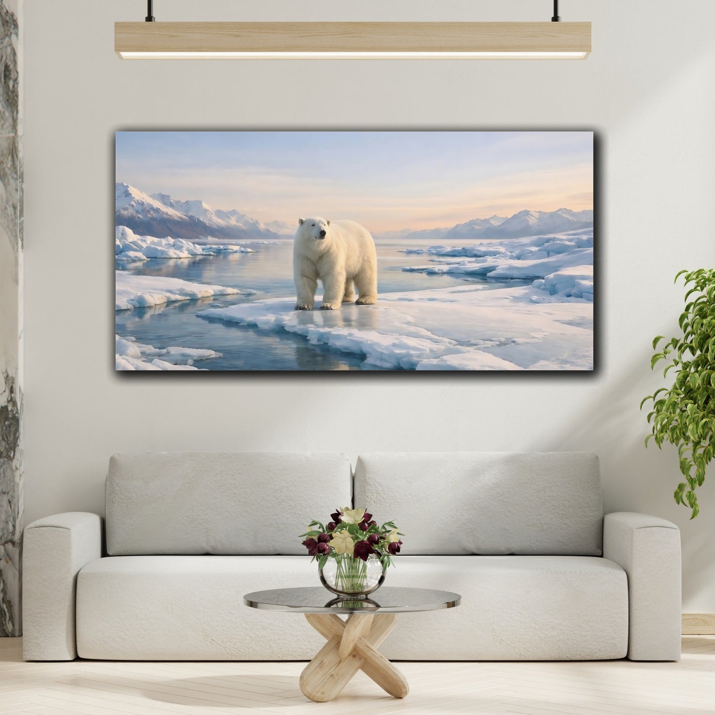 Mockup 3. Animals Polar Bear White And Blue shown as stretched canvas wall art