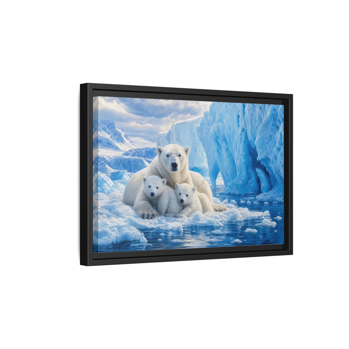 Side Mockup 6. Animals Polar Bears Blue And White Arctic shown as stretched canvas wall art