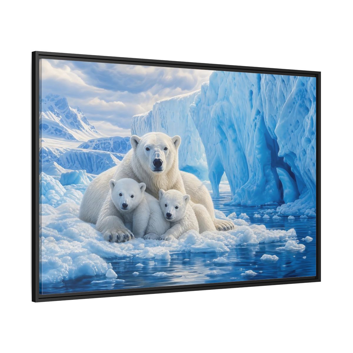 Side Mockup 12. Animals Polar Bears Blue And White Arctic shown as stretched canvas wall art