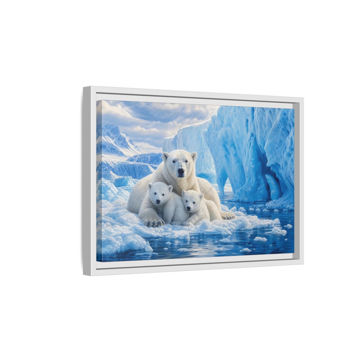 Side Mockup 4. Animals Polar Bears Blue And White Arctic shown as stretched canvas wall art