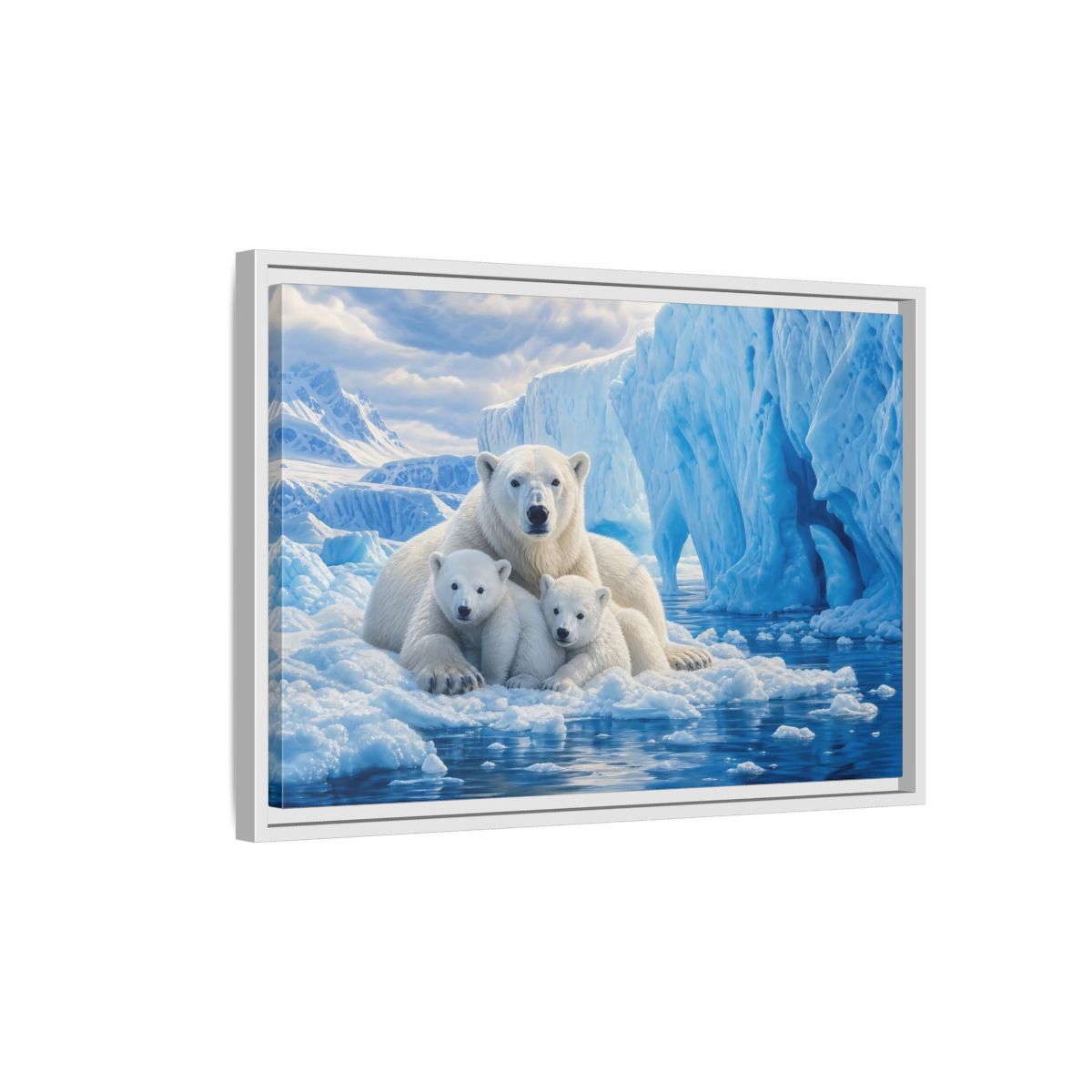 Side Mockup 1. Animals Polar Bears Blue And White Arctic shown as stretched canvas wall art