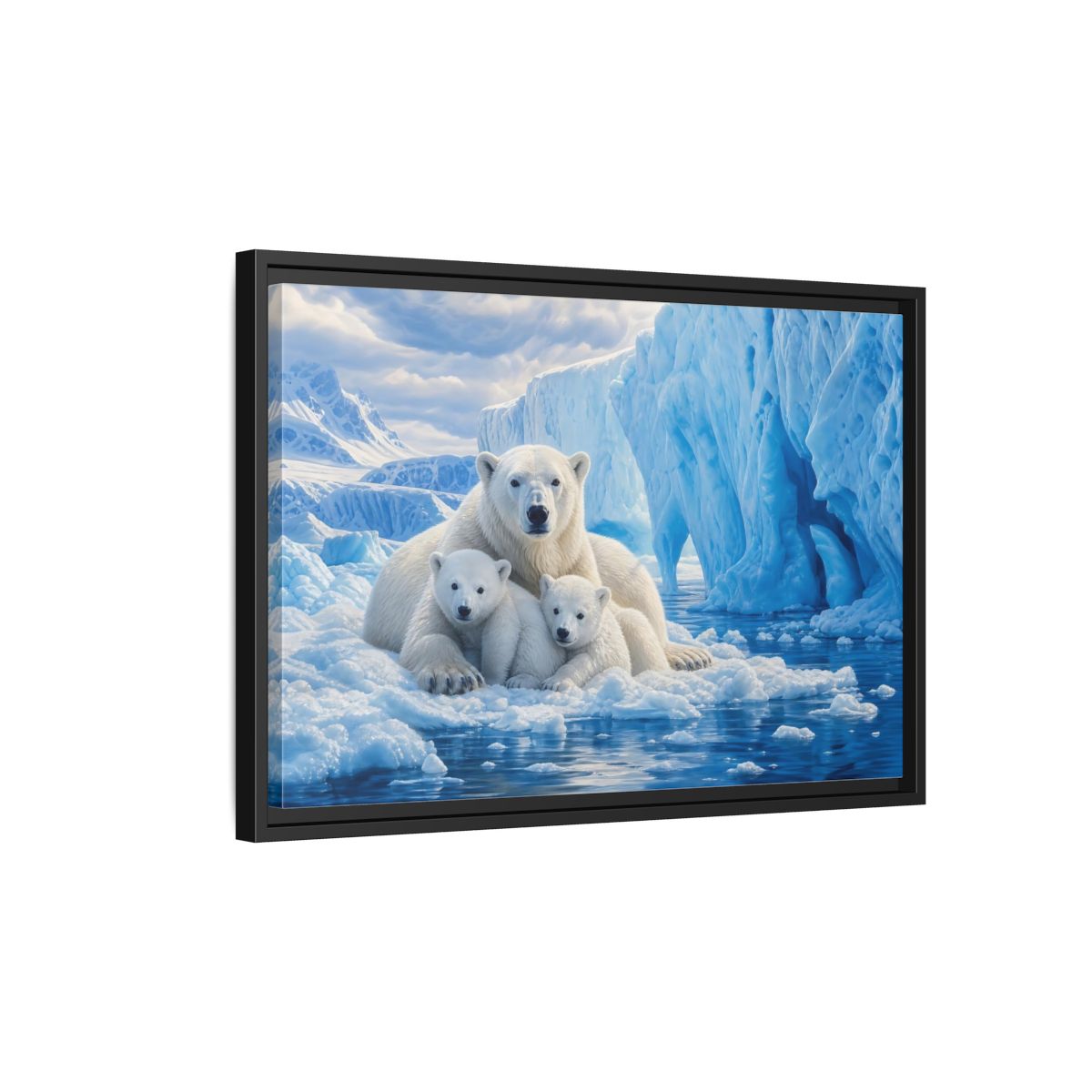 Side Mockup 3. Animals Polar Bears Blue And White Arctic shown as stretched canvas wall art